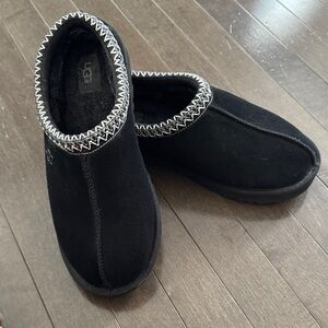 UGG Black Suede Slip-On Slippers with Silver Braided Trim